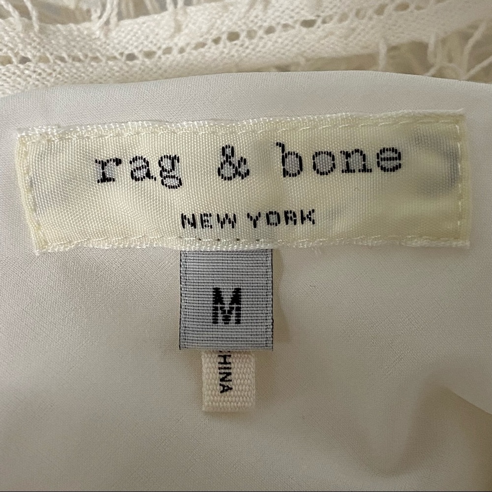 Rag and Bone Womens Nancy Sheer Battenburg Lace Blouse White Short Sleeve size M - Picture 13 of 16